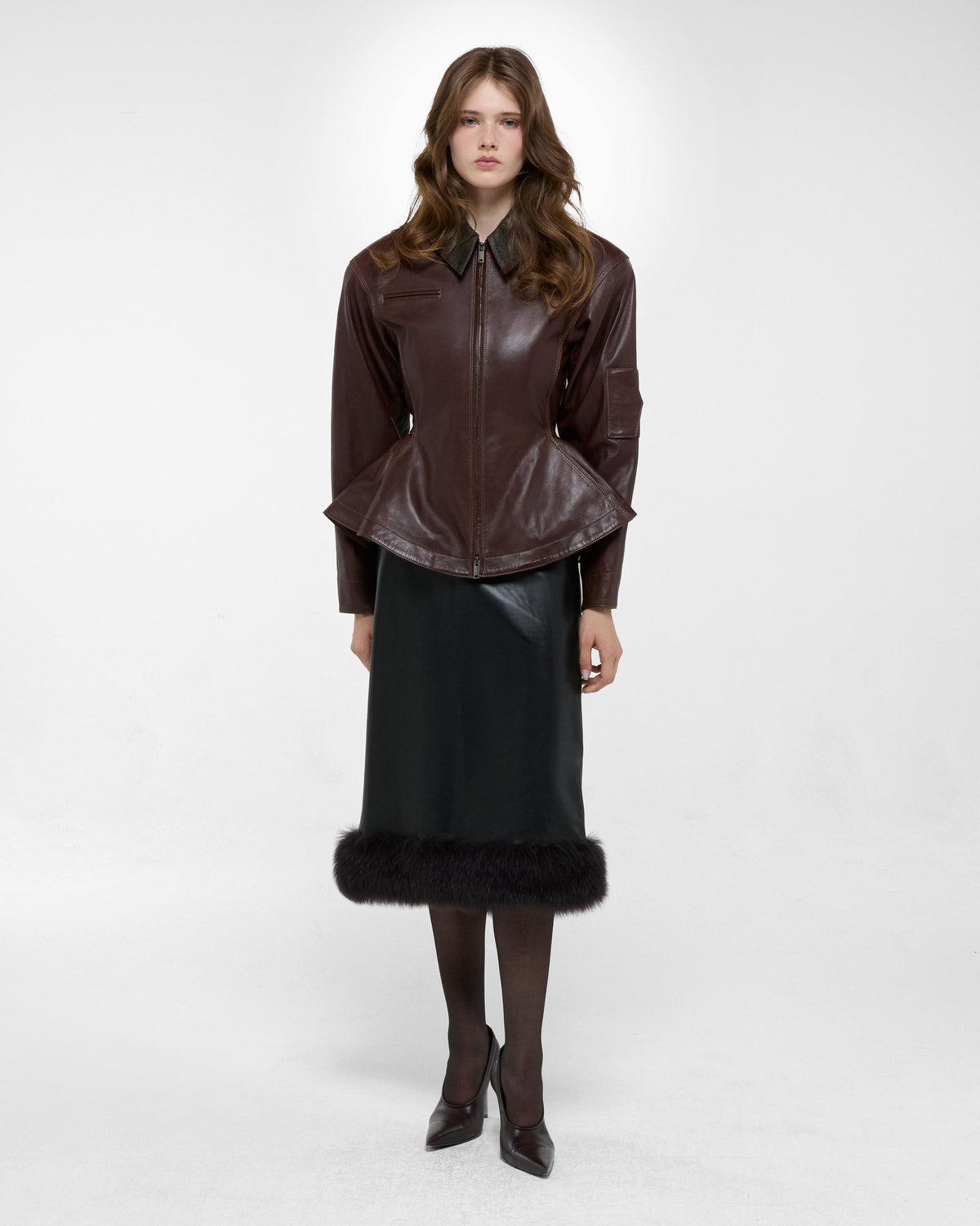 Bernadette Leather Jacket in Cherry Brown