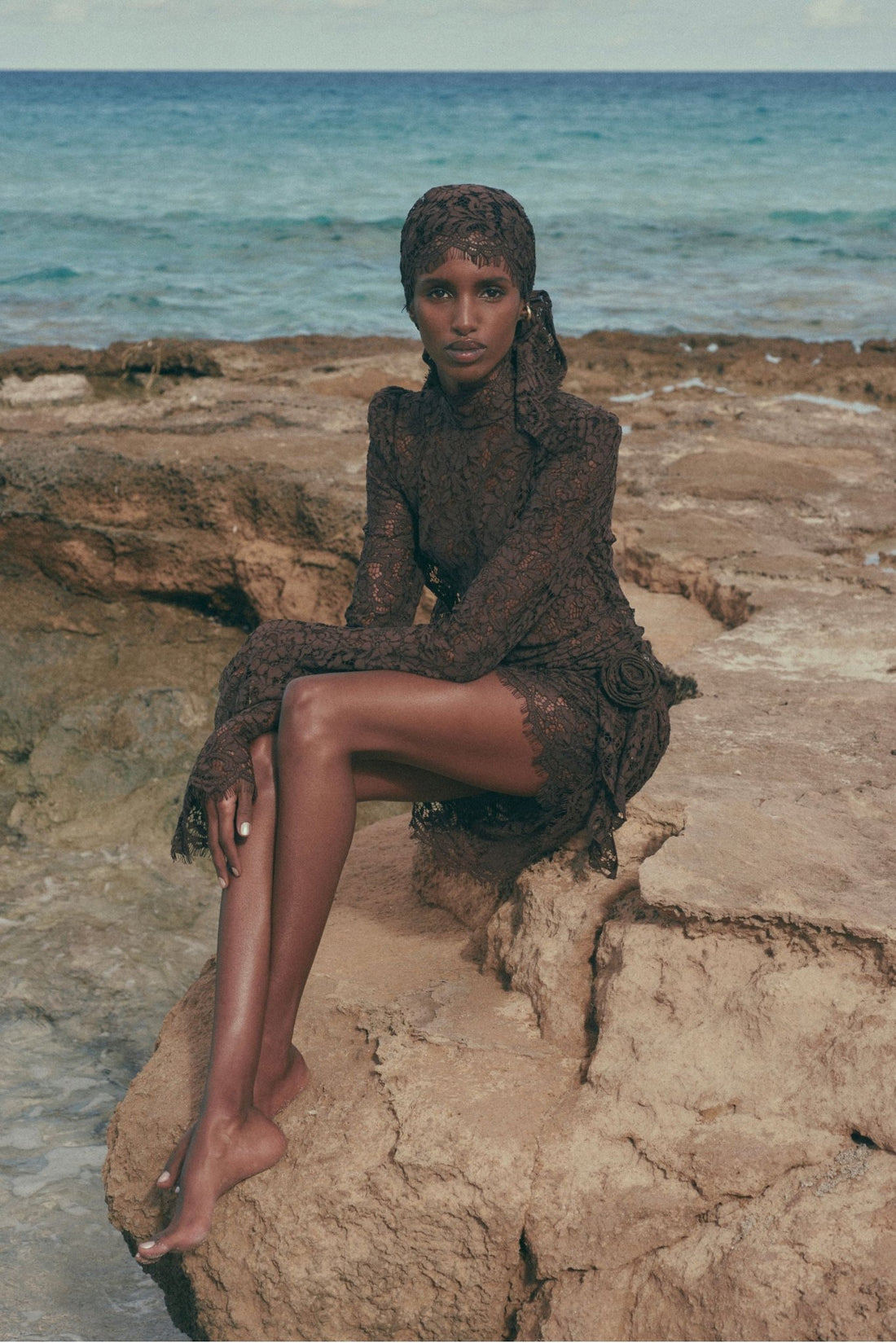 BODITA MINI DRESS IN BROWN COTTON LACE