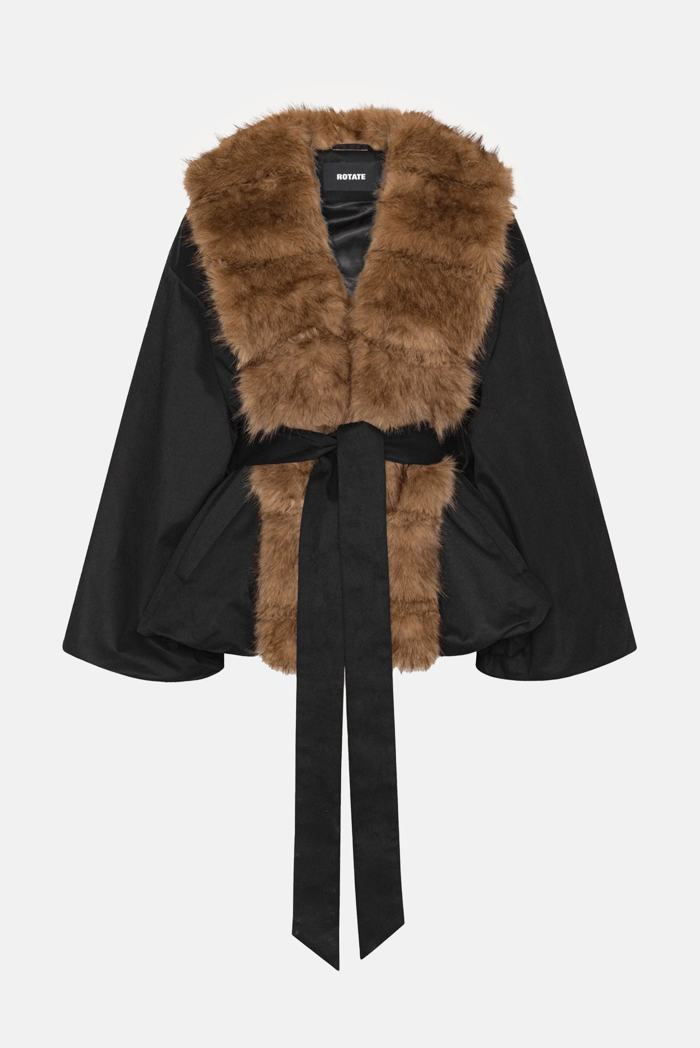 Faux Fur Collar Jacket - Black