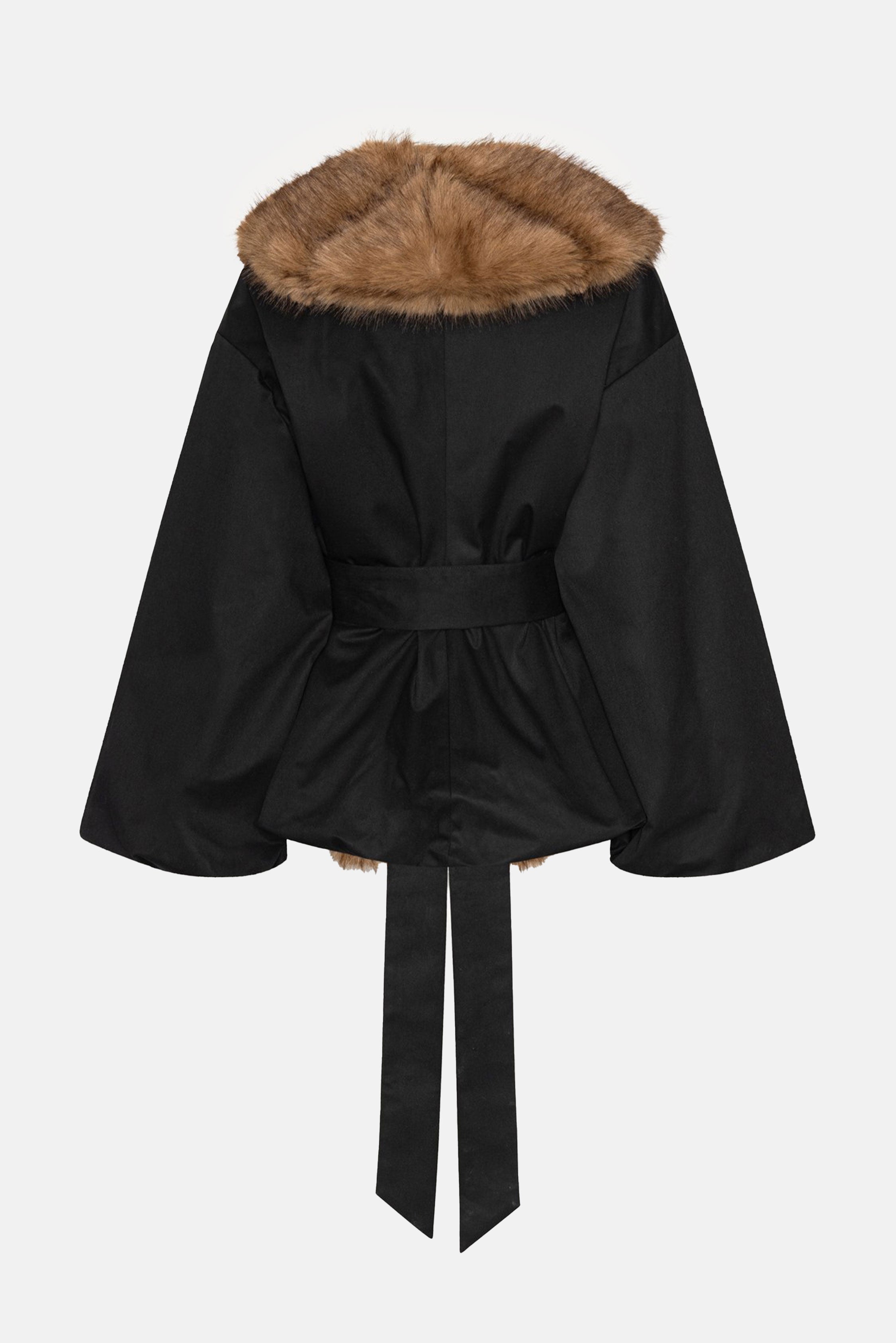 Faux Fur Collar Jacket - Black
