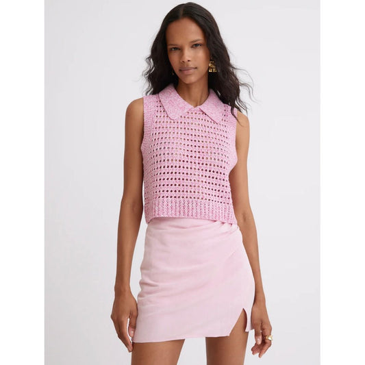 KNIT MESH COLLARED TANK TOP