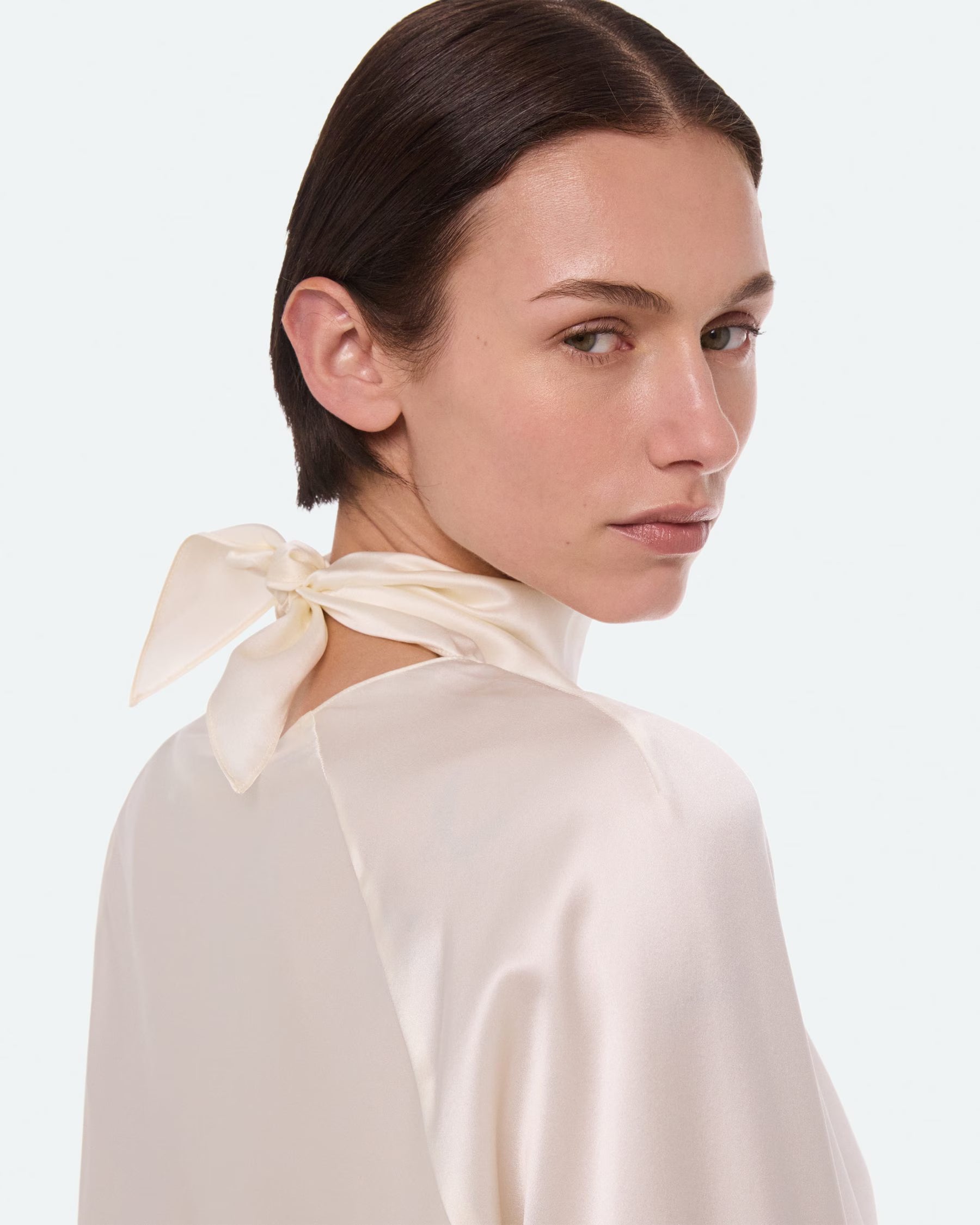 Tie Neck LS Top - Silk Ivory