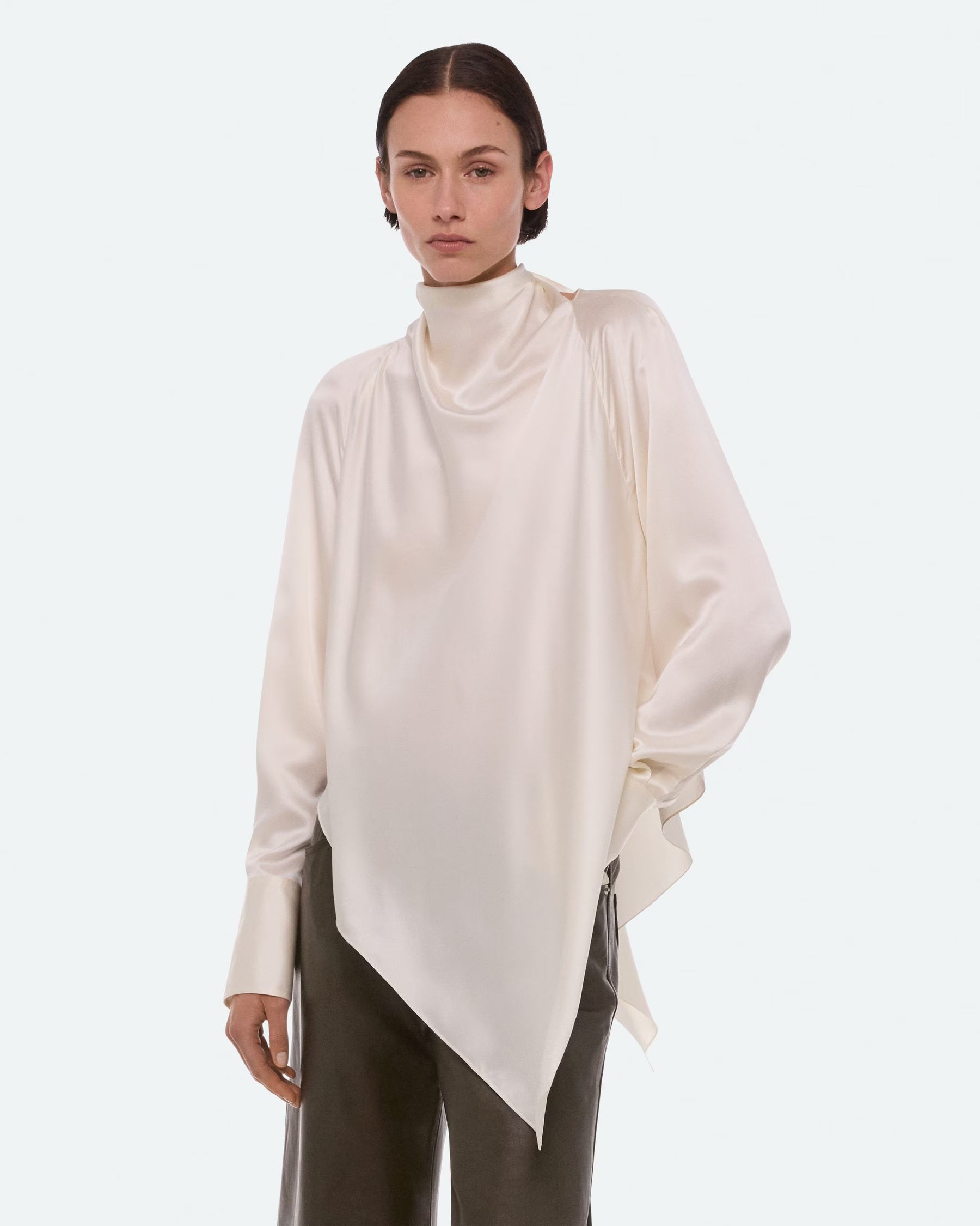 Tie Neck LS Top - Silk Ivory