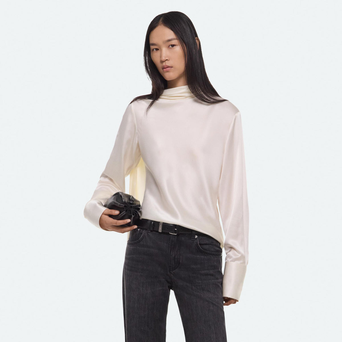 Helmut Lang Long-Sleeve Scarf Top in Ivory