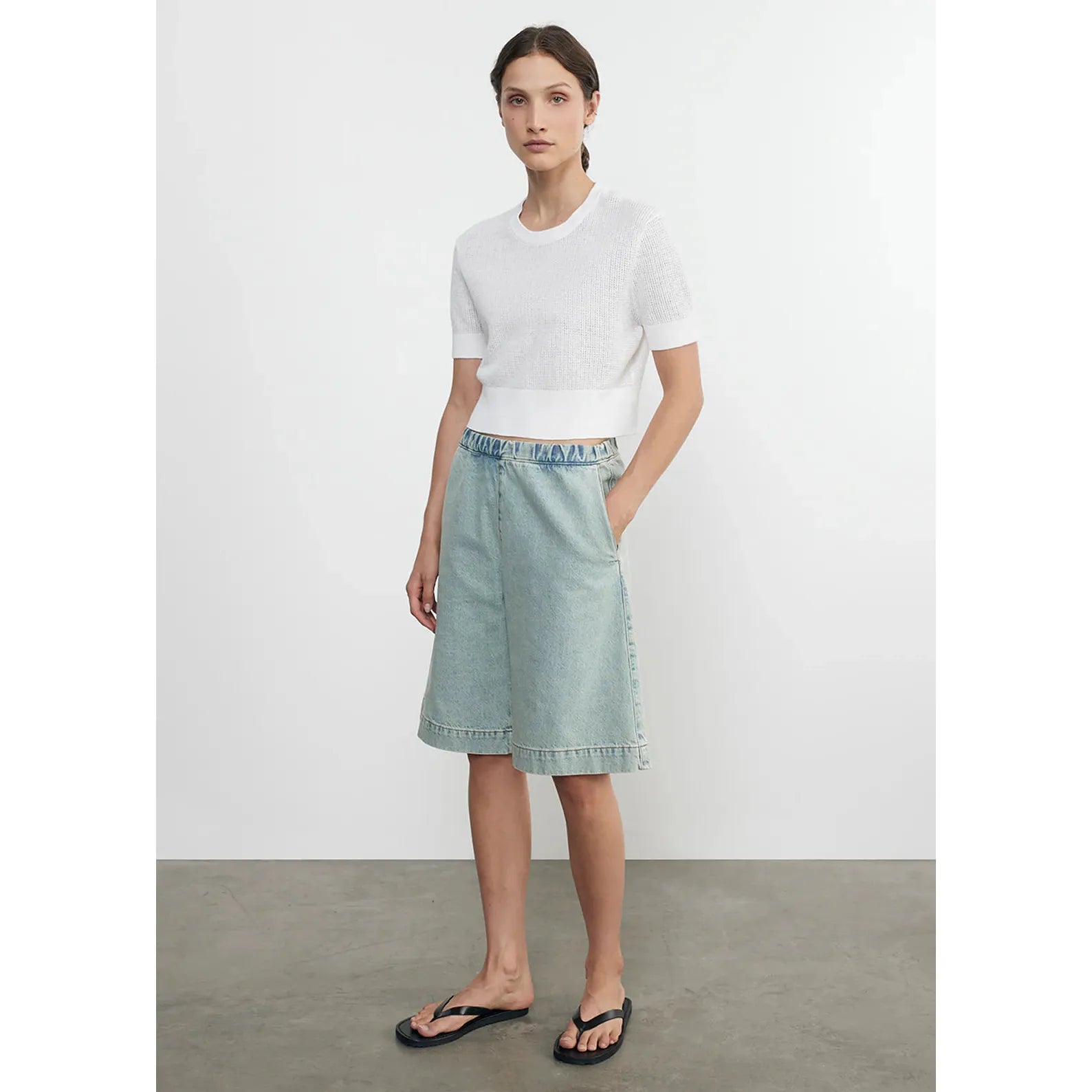 LINEN OPEN KNIT CROPPED