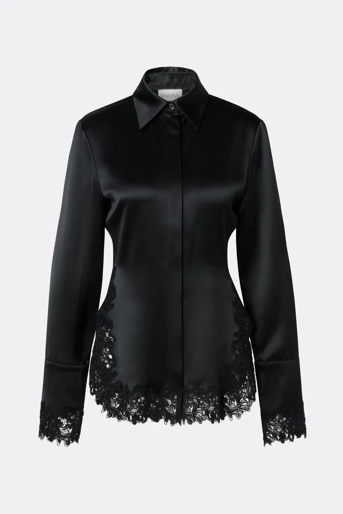 MALOU Satin Lace Hem Shirt