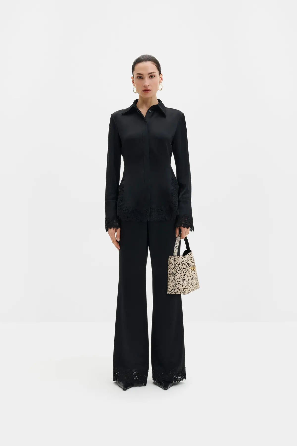 MALOU Satin Lace Hem Shirt
