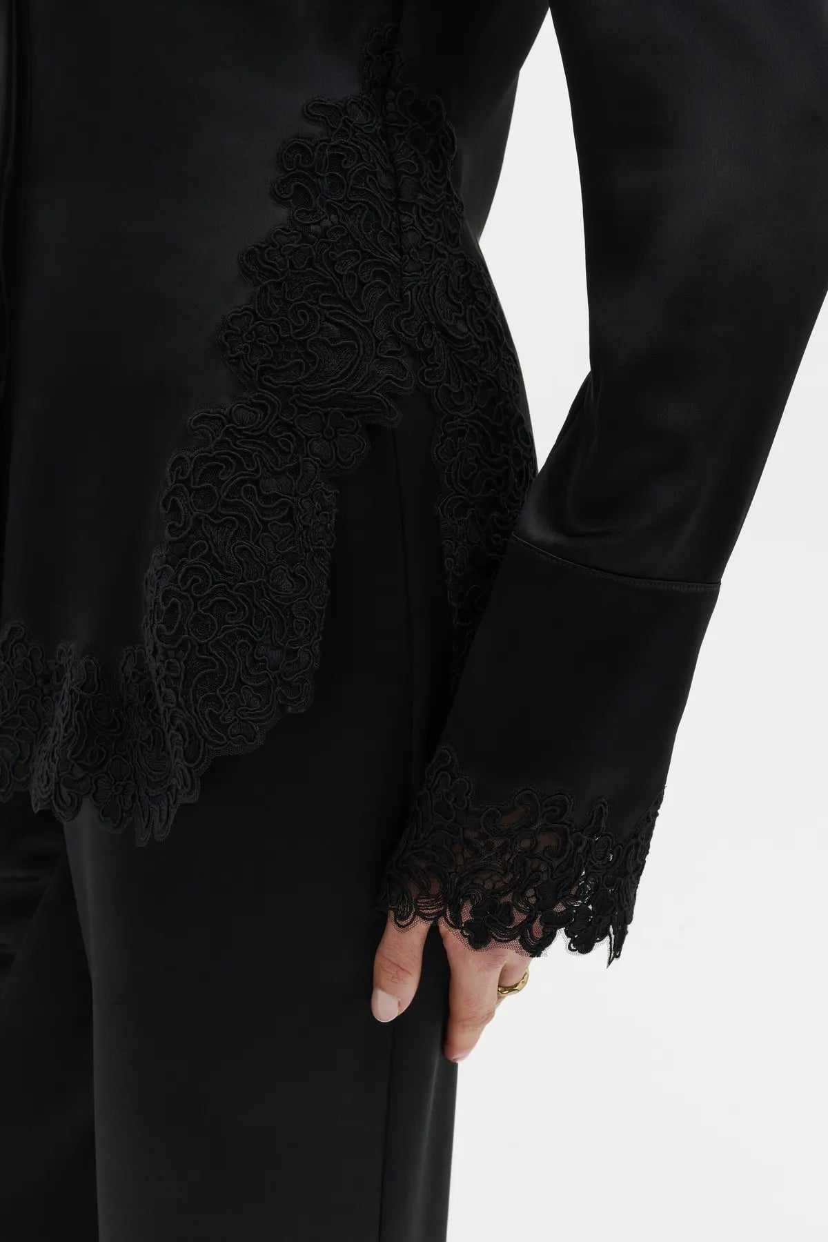 MALOU Satin Lace Hem Shirt