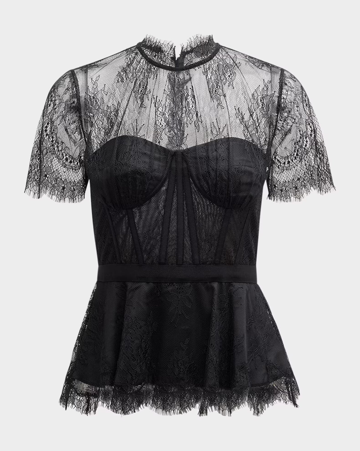 Kehlani Lingerie Lace S/S Bustier Top - Black