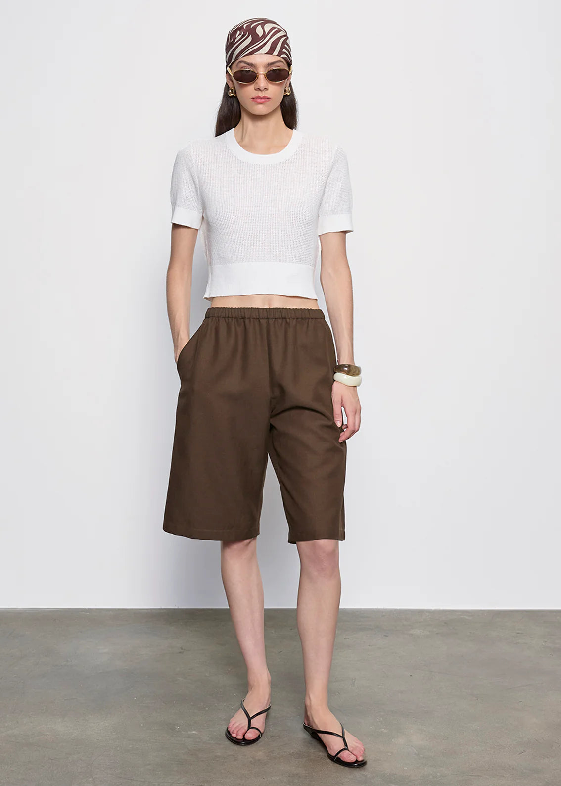 LINEN OPEN KNIT CROPPED