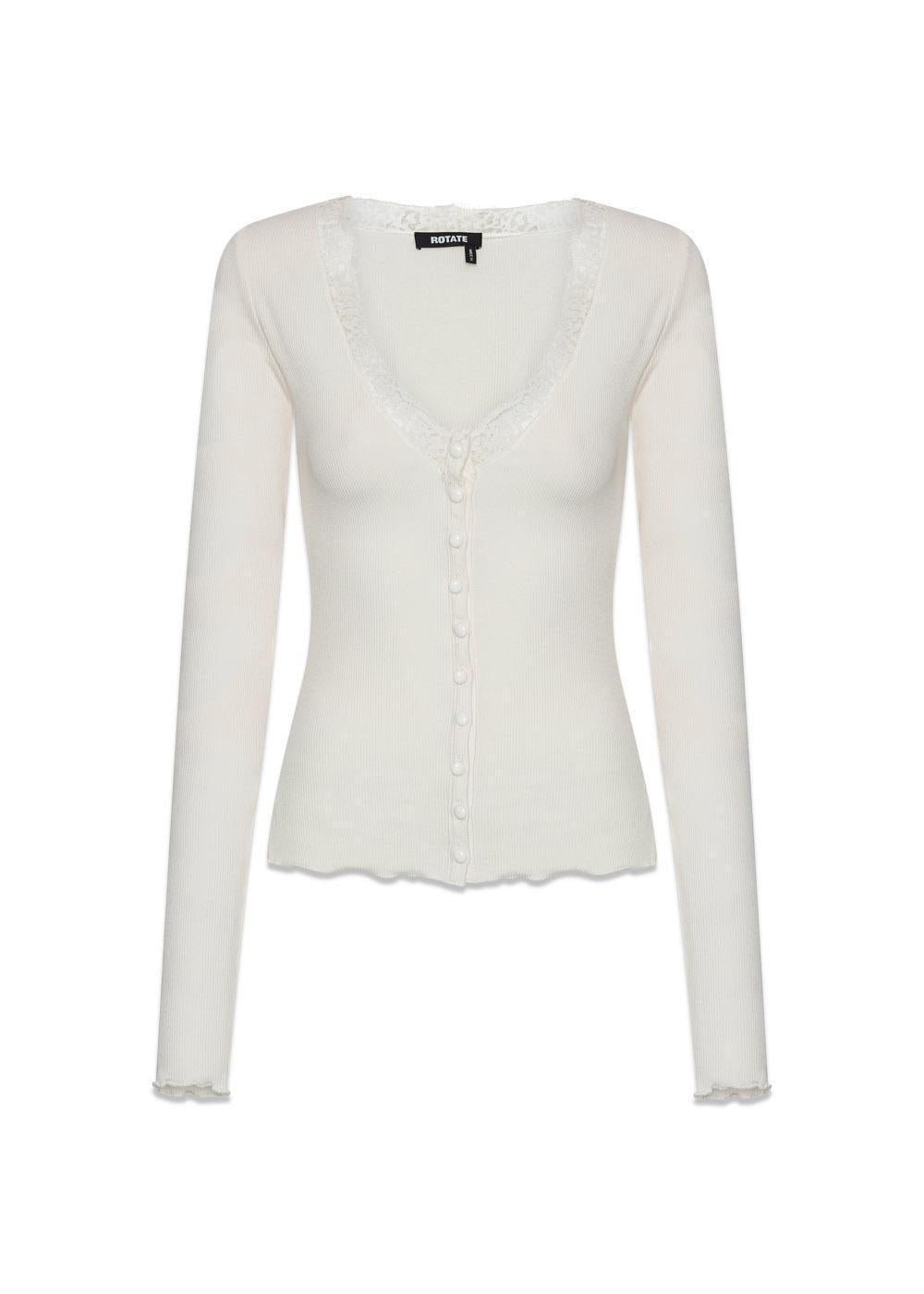Rib Lace Cardigan Top - Egret