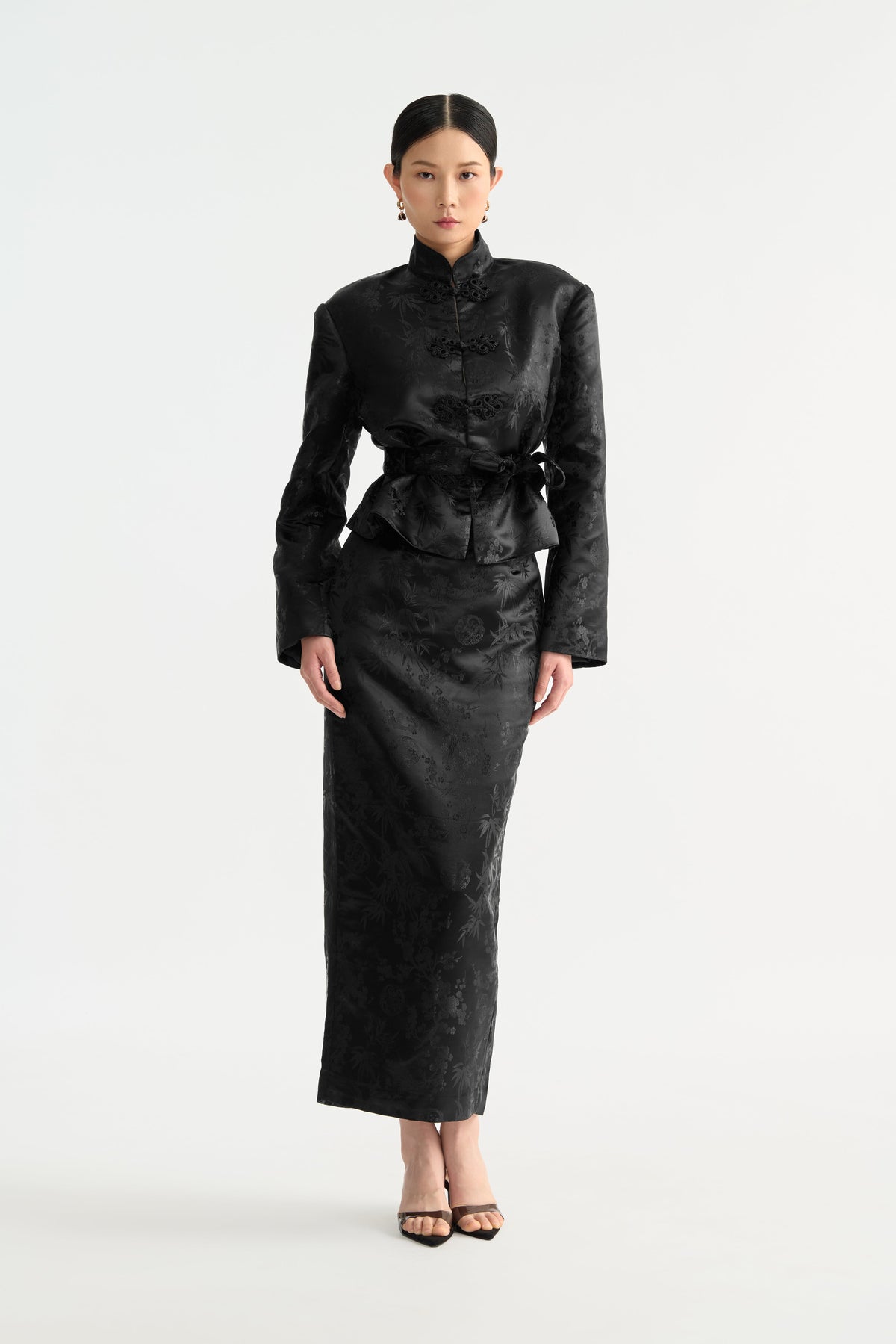 Sau Lee Roman Jacquard Skirt in Black