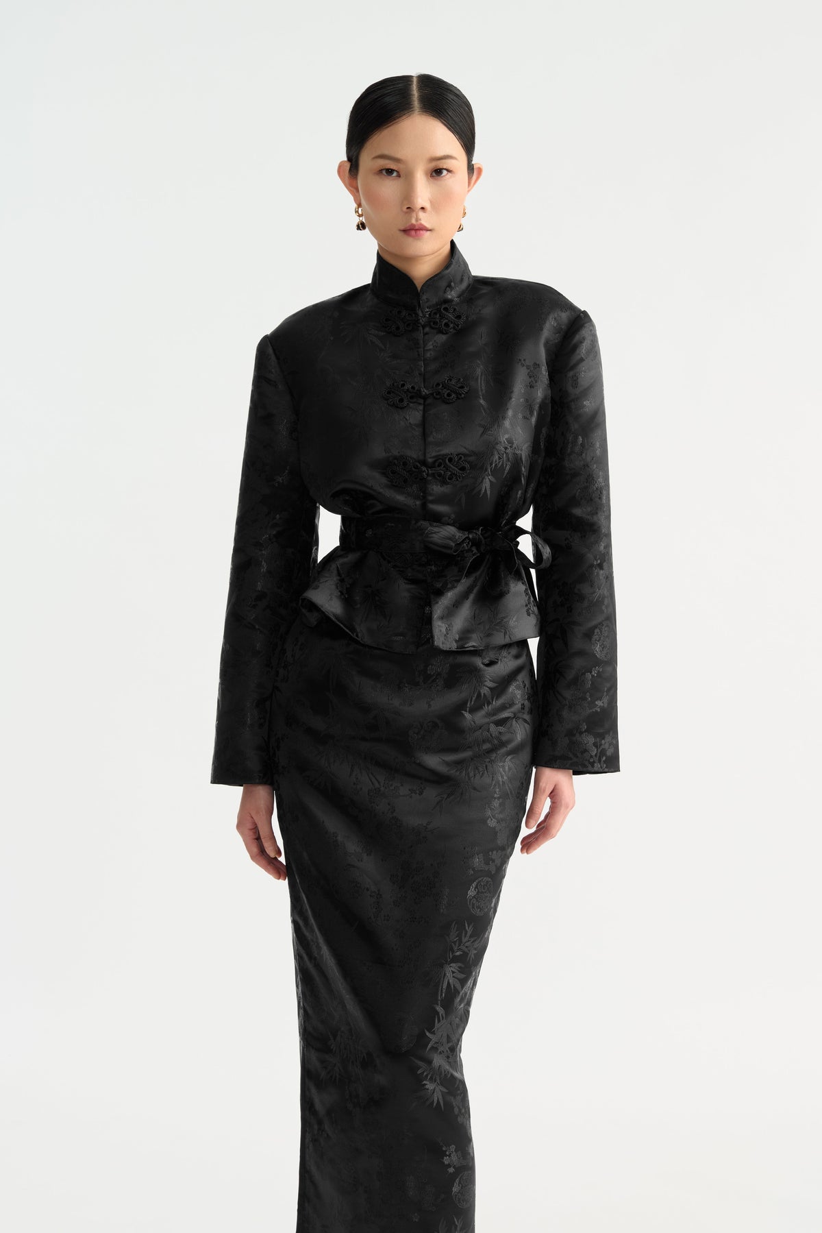 Sau Lee Roman Jacquard Skirt in Black