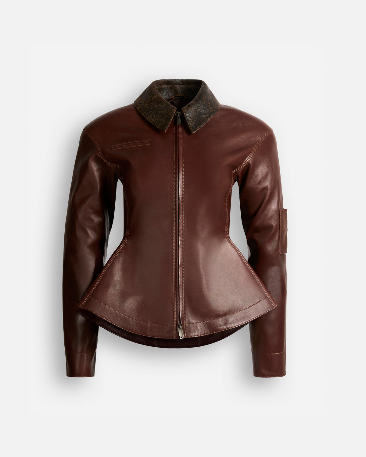 Bernadette Leather Jacket in Cherry Brown