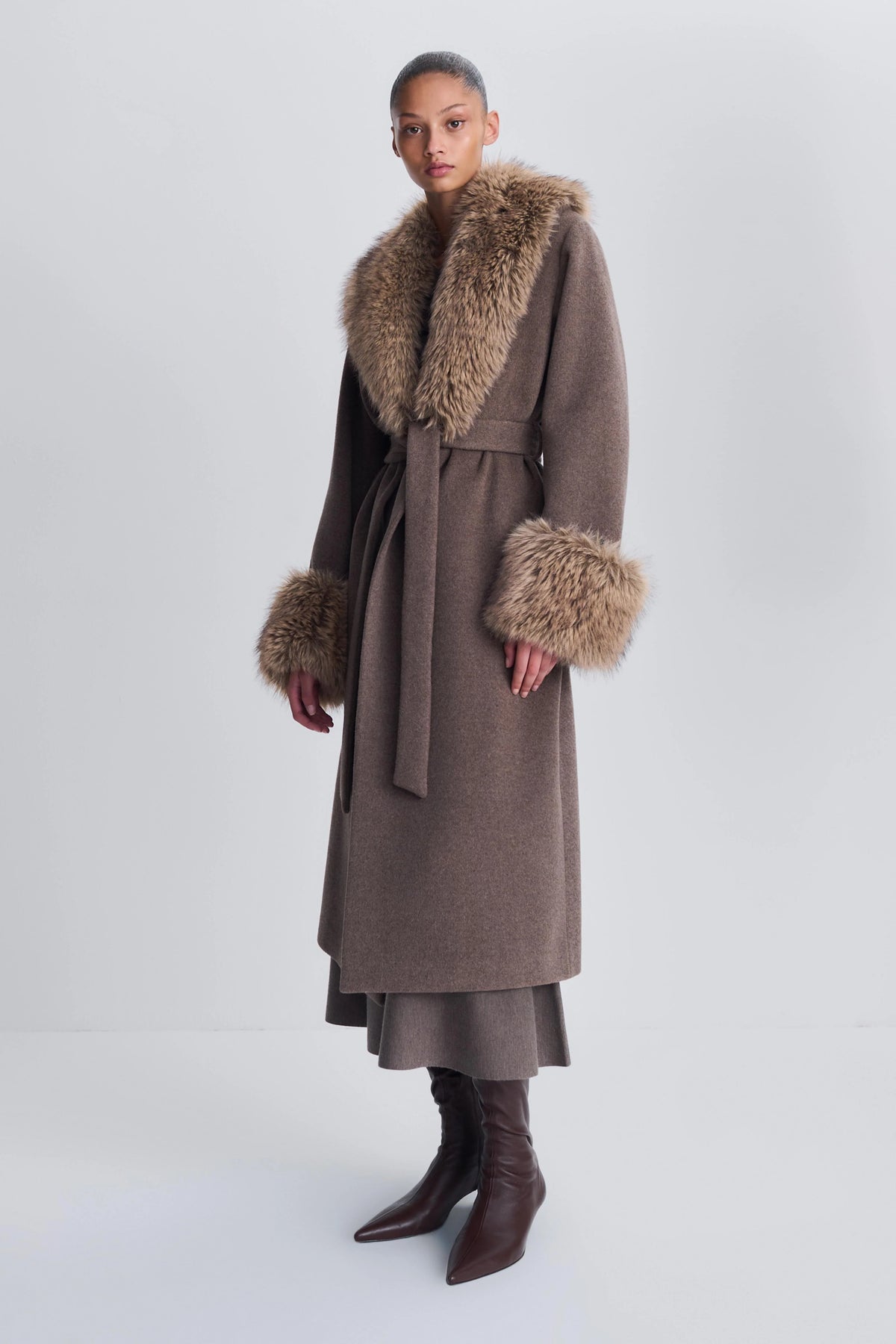 Kinsley Belted Long Coat - Black Chocolate Multi