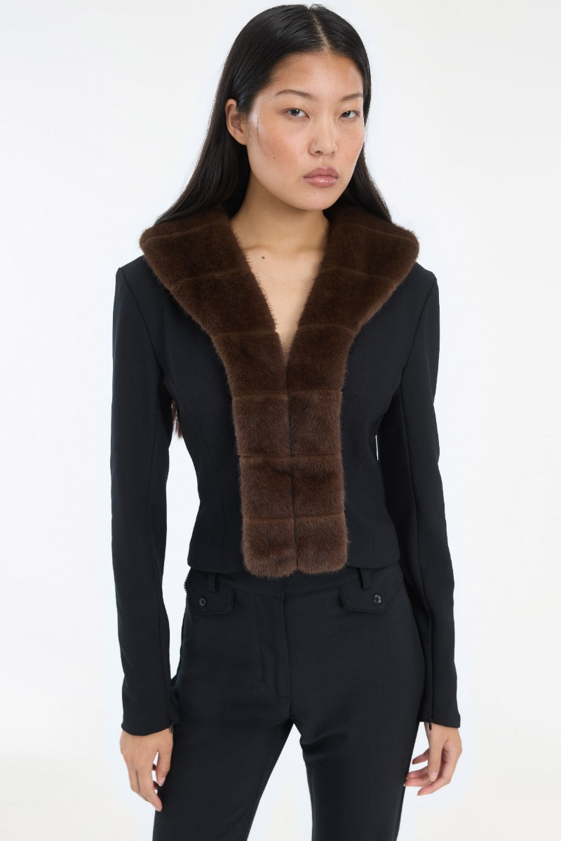 Faux Fur Collar Cardigan