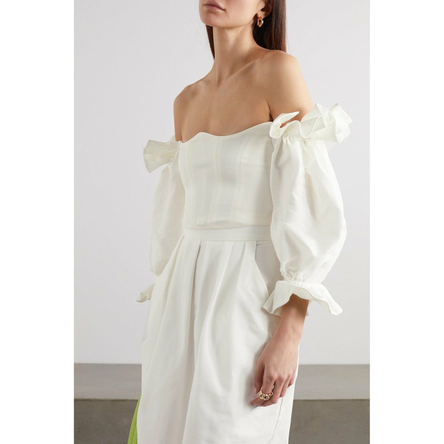 PARIS GEORGIA Off-the-shoulder cropped satin and cotton and silk-blend poplin top