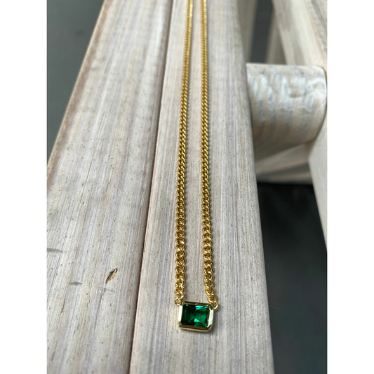THIN CUBAN LINK EMERALD NECKLACE