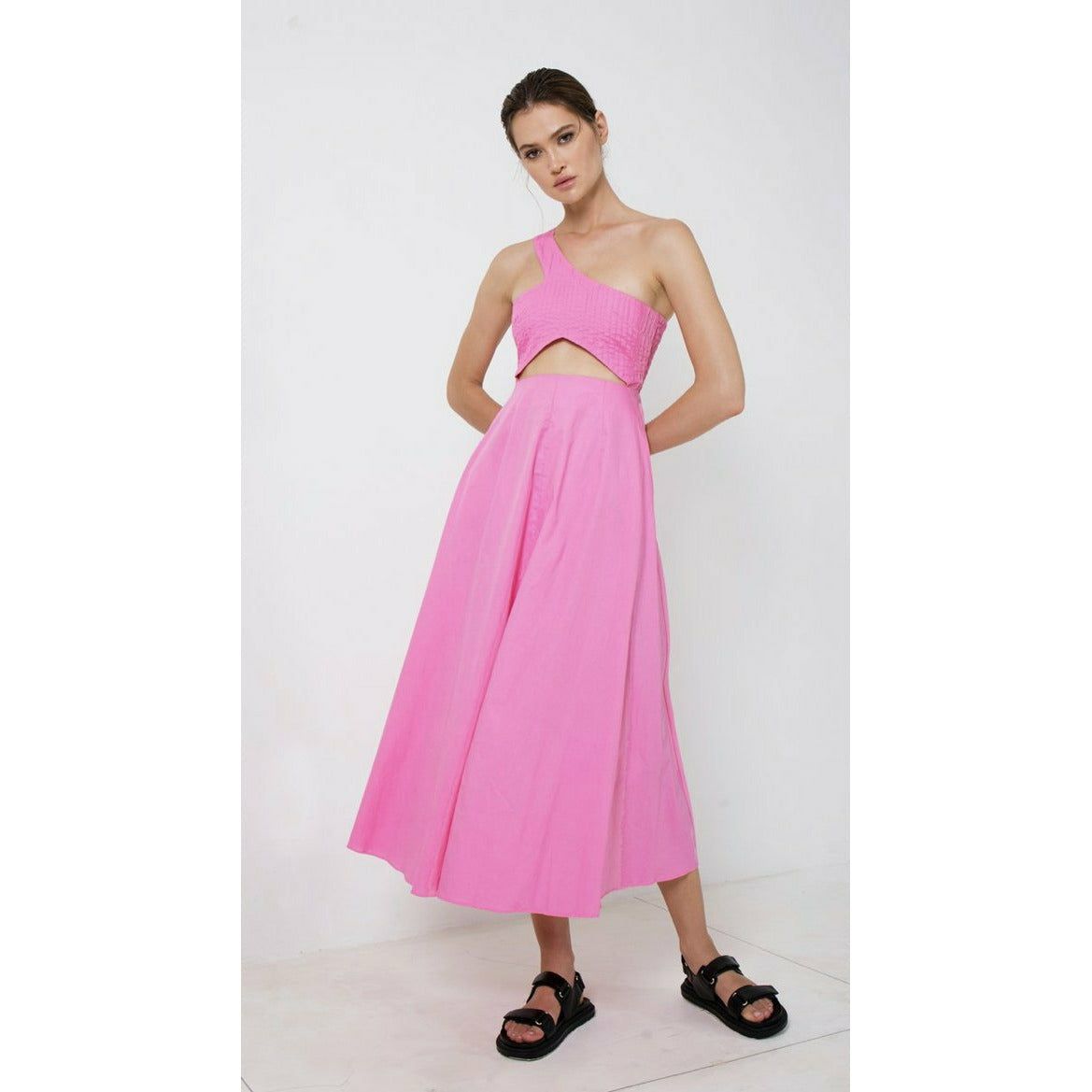 ASYMMETRIC CUT OUT MIDI DRESS